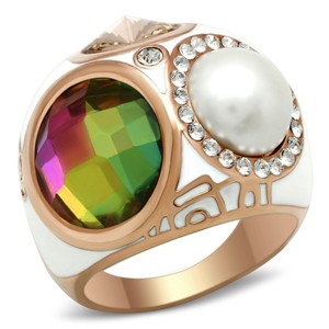 Slickblue Women's Rose Gold IP Plated Brass Ring with Multicolor Synthetic Glass - Stylish Fashion Jewelry, Size 5-10 - 1 of 4