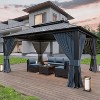 ALAULM 12' x 16' Hardtop Outdoor Metal Gazebo with Galvanized Steel Double Roof Canopy, Curtain and Netting - 2 of 4