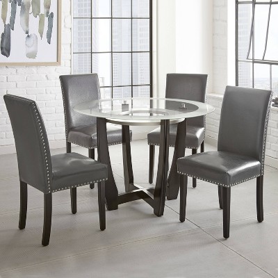 Verano Gray Faux Leather Parsons Side Chairs with Nailhead Trim