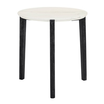 Maliang Modern And Stylish 24 Inch Round Small Coffee Table, Imitation Marble Tabletop With Solid Wood Legs, Fits Living Room, Office, Home