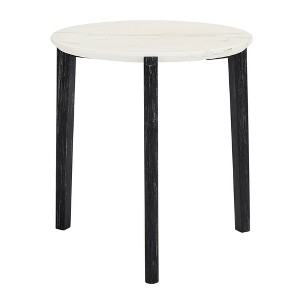 Vynxaria Outdoor  Modern 24" round imitation marble tabletop with rubber wood legs, wooden coffee table, living room, office, home - 1 of 4