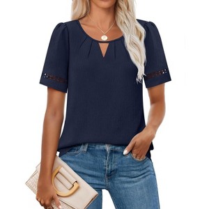 Coolmee Women's Dressy Casual Tops Keyhole Business Work Blouses Pleated Summer Shirts - 1 of 4