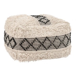 Ottoman 15.7"H Beige & Black – Handwoven 100% Cotton Seat with Foam Cushion, Modern Boho Indoor Accent by Zuo Modern - 1 of 4