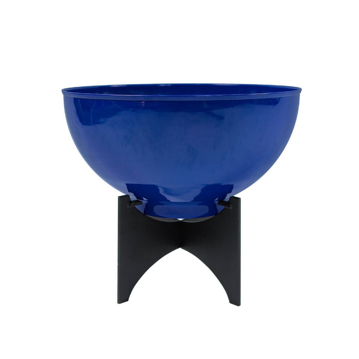 ACHLA Designs 16" Wide Planter Bowl Galvanized Steel with Black Wrought Iron Norma Plant Stand French Blue: No Assembly, Indoor/Outdoor Use