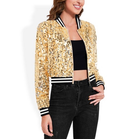 Sequin Heart Bomber Jacket For Women With Front Button Closure Chic Casual Statement Piece main image 1