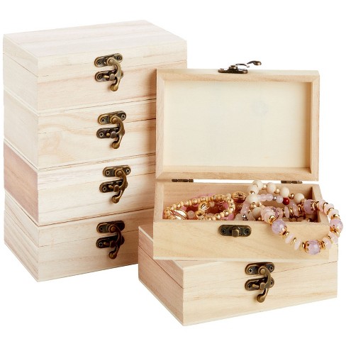 3 Piece Wooden Treasure Box - Keepsake Chest with Flower Motif for Jewelry
