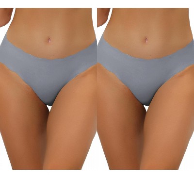 Allegra K Women's Unlined No-Show Stretch Laser Cuts Solid Invisible Brief 2 Packs