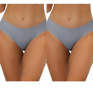 Allegra K Women's Unlined No-Show Stretch Laser Cuts Solid Invisible Brief 2 Packs - 1 of 4