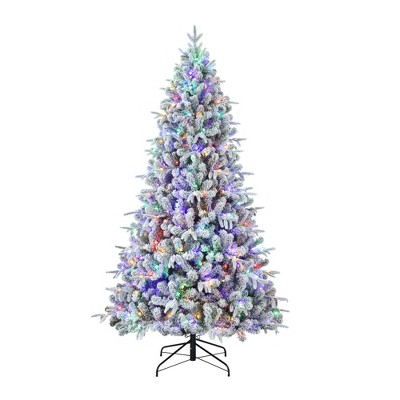 Haute Décor 7.5' Pre-Lit LED Flocked Churchill Fir Artificial Christmas  Tree Color Changing Lights