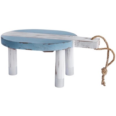 HomeRoots 10" Blue And White Solid Wood Handmade Round Riser