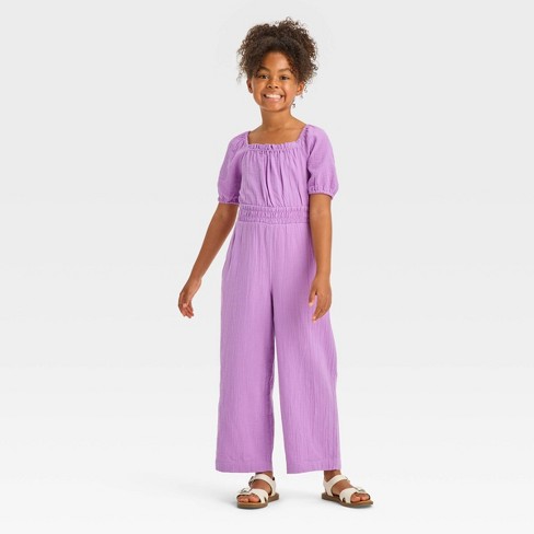 Girls' Short Sleeve Open-back Jumpsuit - Cat & Jack™ Violet Xs