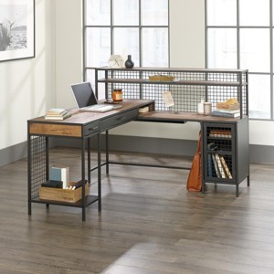 60.7" L-Shaped Desk with Hutch and Drawers, Rustic Wood Look Computer Table with Storage for Home Office -3irtyhousy - 1 of 4