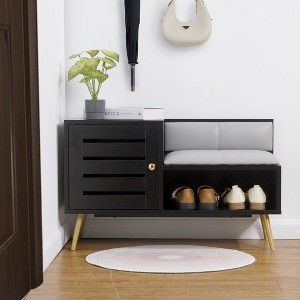 VECELO Shoe Bench with Storage for Entryway Removable Padded Cushion, Lourvered Door - 1 of 4