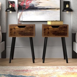 Sandinrayli Set of 2 Mid-Century Industrial Nightstand with 1 Drawer for Bedroom, Living Room, or Office, Rustic Brown - 1 of 4