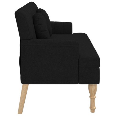 Black Fabric Bench with Cushions and Wooden Legs