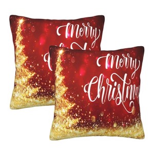 Pillow Covers Merry Christmas Red Gold 2 Set Pillowcases - 1 of 3