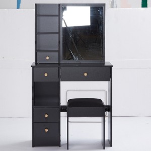 Gulches Compact Black Vanity Tables Set with Sliding Mirror & Cushioned Stool simplified version - 1 of 4