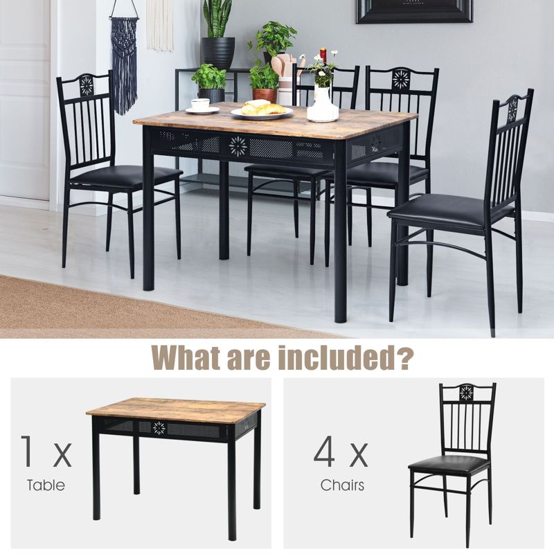 Tangkula 5 Piece Dining Set Wood Metal Table and Chairs Kitchen Furniture Black, 5 of 9
