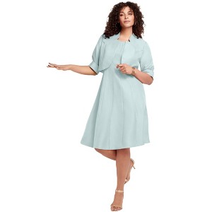 Roaman's Petite Plus Size Elbow Sleeve Fit-And-Flare Dress With Bolero Jacket – 2-Piece Suit - 1 of 4