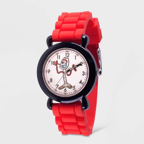 Kids' Disney Toy Story 4 Forky Plastic Time Teacher Silicone Strap Watch -  Red