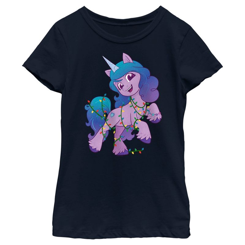Girl's My Little Pony: A New Generation Izzy Moonbow Christmas Lights T-Shirt, 1 of 5