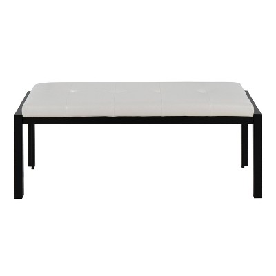 Fuji 46" Plush Black Metal Frame White PU Leather Bench