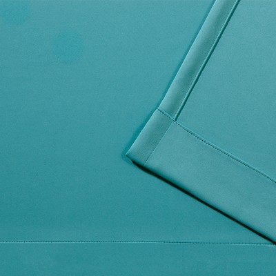 Teal Blackout Pleated Linen-Blend Curtain Panels, 84" Length
