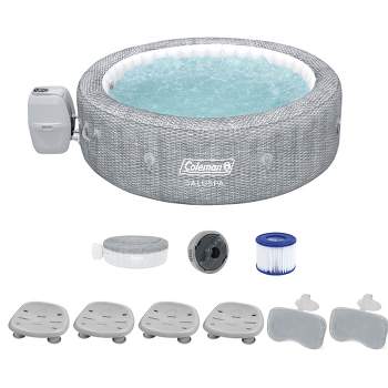 Coleman SaluSpa Sicily AirJet Inflatable Hot Tub with 4 Pack of Bestway SaluSpa Underwater Non Slip Pool/Spa Seat & 2 Padded Headrest Pillows