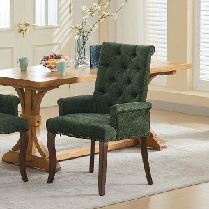 Akoasm Upholstered Chenille Fabric Arm Dining Chairs with Solid Wood Legs-Olive Green - 1 of 4