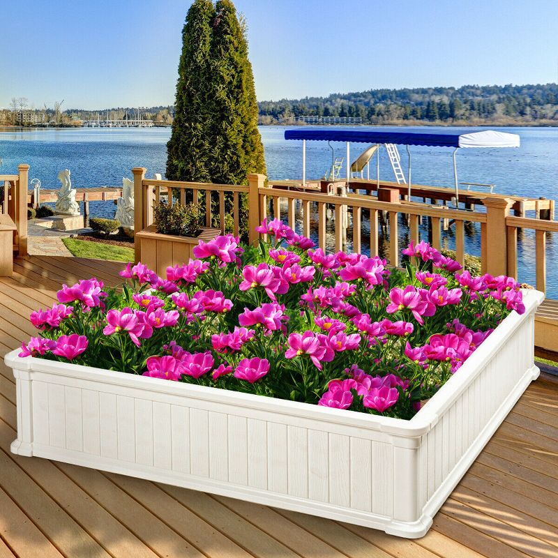 Costway 48.5'' Raised Garden Bed Square Plant Box Planter Flower Vegetable White, 3 of 11