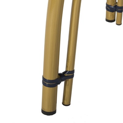 Kylie 32" Navy and White Rattan Bistro Table