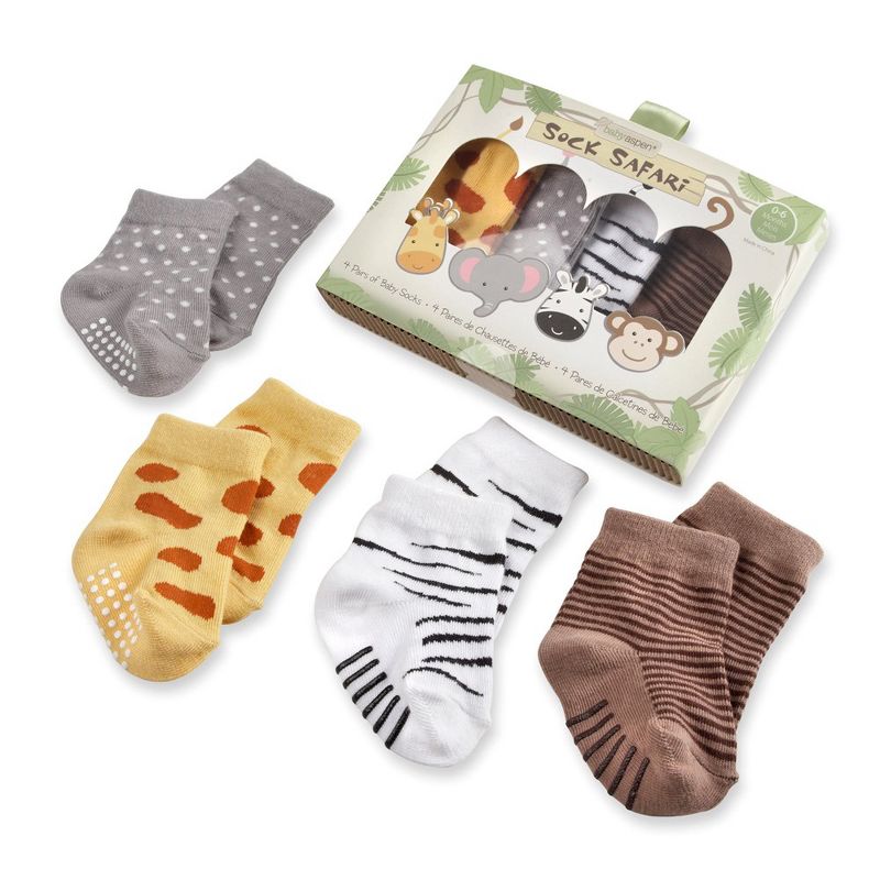Baby Aspen "Sock Safari" Four-Pair Animal-Themed Sock Set | BA15011AS, 1 of 9