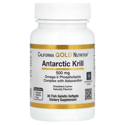 Antarctic Krill Oil, 500 mg Omega-3 Phospholipids with Naturally Occurring Astaxanthin, Natural Strawberry & Lemon Flavor, Non GMO, 500 mg, 30 Fish