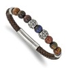 Chisel Stainless Steel Antiqued and MultiColor Tiger's Eye Beads Brown Leather 8.5" Bracelet - 2 of 4