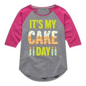 Girls' - Instant Message - Its My Cake Day Shirt Tail Raglan Graphic T-shirt - 1 of 4
