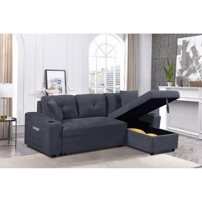 NicBex Pull Out Sectional Sofa L-Shaped Convertible Couch with Storage Chaise and 2 Cup Holders for Living Room,Apartment,Office