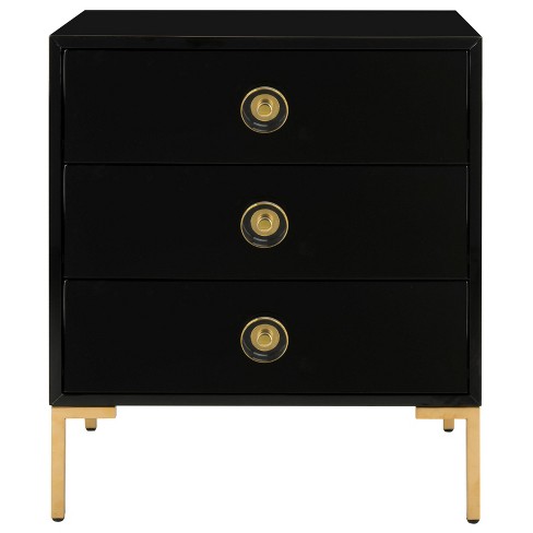 Lucian 3 Drawer Side Table Black/Brass   Safavieh : Target