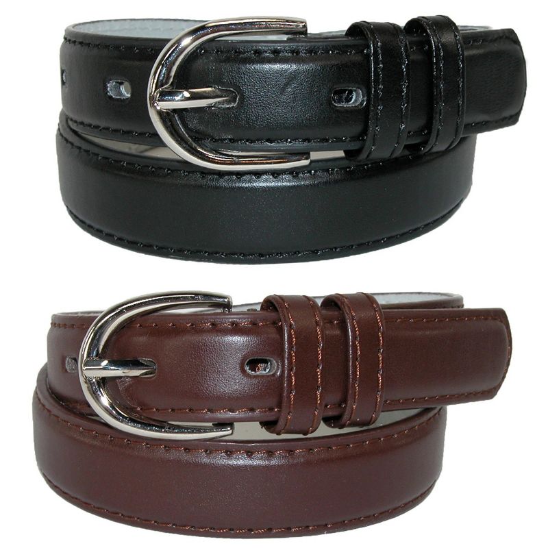CTM Kid's Basic Leather Dress Belt (Pack of 2 Colors), 1 of 3