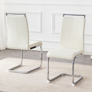 Gulches Set of 2 Cream Textured Velvet Dining Chairs - 39.3" High Ergonomic Backrest, Sturdy Silver Metal Frame, 250LBS Capacity - 1 of 4