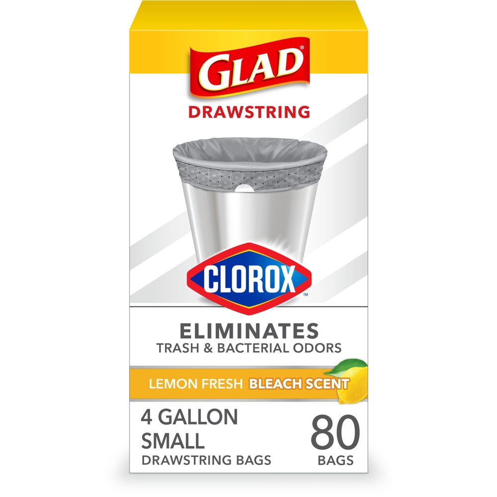 Photos - Garden & Outdoor Decoration Glad Drawstring Small Trash Bags - Lemon Fresh Bleach - 4gal/80ct