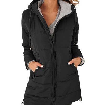 Imily Bela Womens Winter Warm Hooded Mid Quilted Puffer Down Coat with Pockets