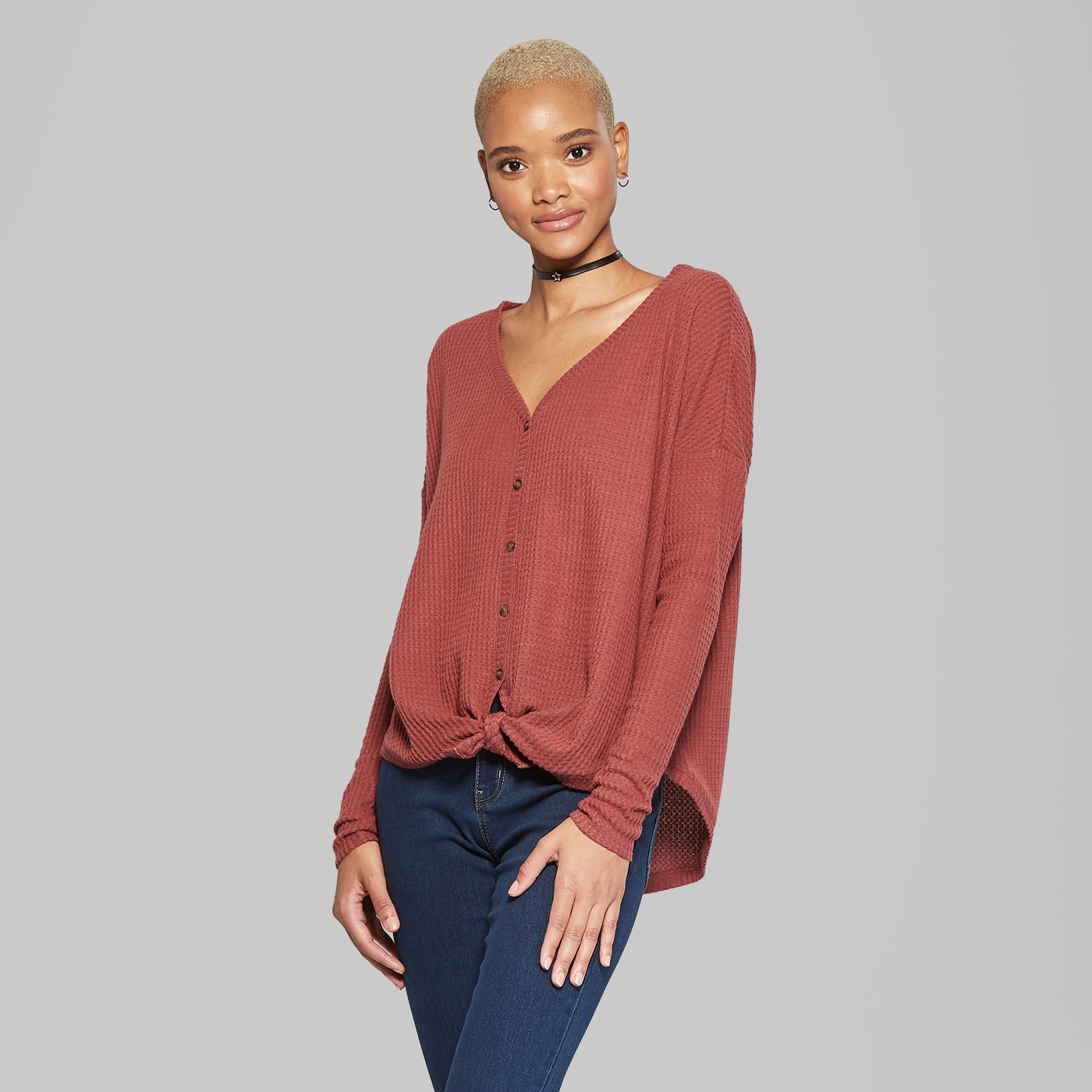 Women's Oversized Long Sleeve Tie Front Top - Wild Fable™ - image 2 of 3