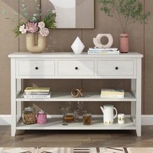 Farmhouse Console Table with 3 Drawers,2 Open Shelves,3 Tier Solid Wood Console Table for Entryway Hallway,Living Room - 1 of 4