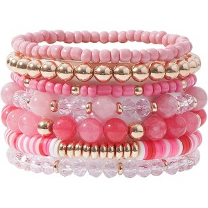 Bohemian Stackable Gold Plated Beaded Stretch Bracelets Elastic Layering Bracelets Set - 1 of 4