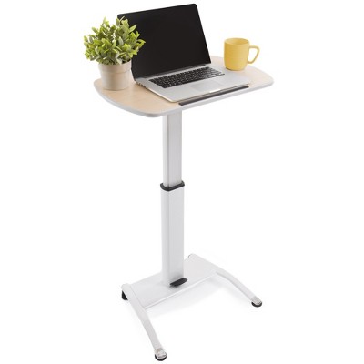 Cruizer Pivot Mobile Podium – Tilting Desktop and Pneumatic Height Adjustment – White – Stand Steady