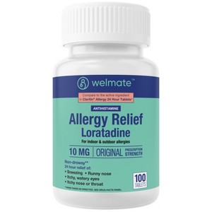 WELMATE 24 Hour Allergy Relief Tablets - Loratadine 10mg 100ct - 1 of 4