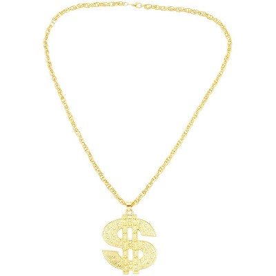 Okuna Outpost Gold Dollar Sign Pendant with Chain Necklace for Men and Halloween Party, 15"