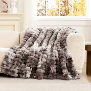 Cozy Bliss Faux Fur Plush Decorative Blanket, Cozy Warm Striped Throw Blanket - 1 of 4