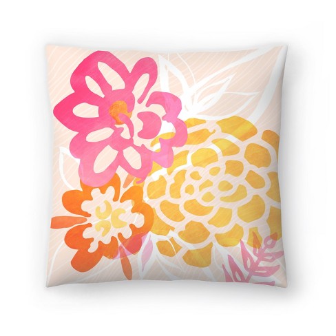 One Floral outdoor pillow cover, Pink Orange decorative throw pillow,  Tropical pillow, accent pillow, Floral pillow, Hawaiian Pillow