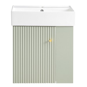 Vynxaria 21.6" Green Modern Floating Bathroom Storage Cabinet with Right Side Storage - 1 of 4